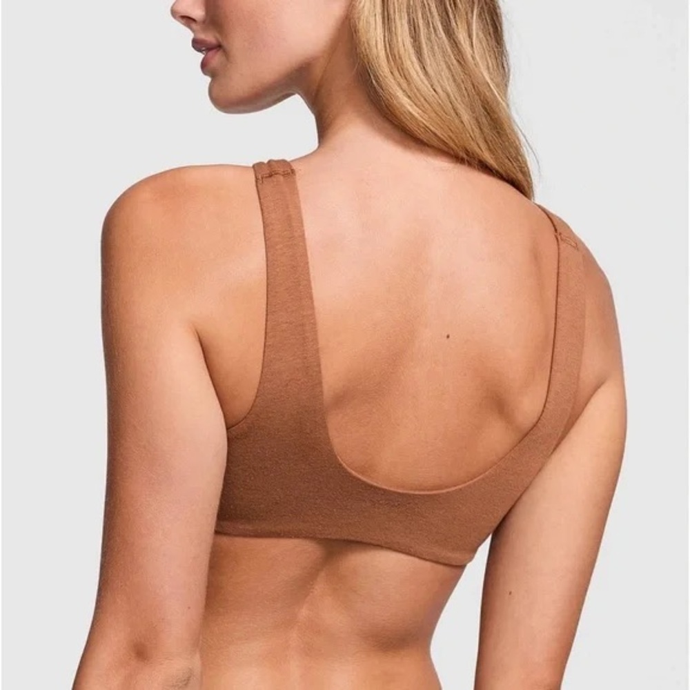 PINK Victoria's Secret Base Cotton Unlined Scoop Bra In Caramel Medium - Picture 2 of 5